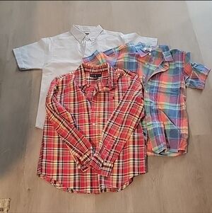Preppy Lot of 3 Button Up Dress Shirts 2 Plaid 1 plain